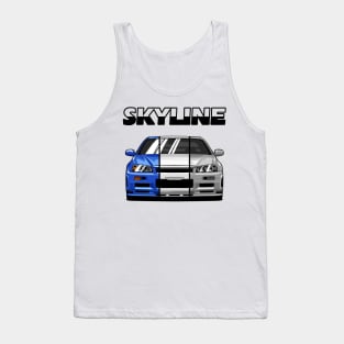 Nissan Skyline r34 GTR White Grey and Blue, JDM Car Tank Top